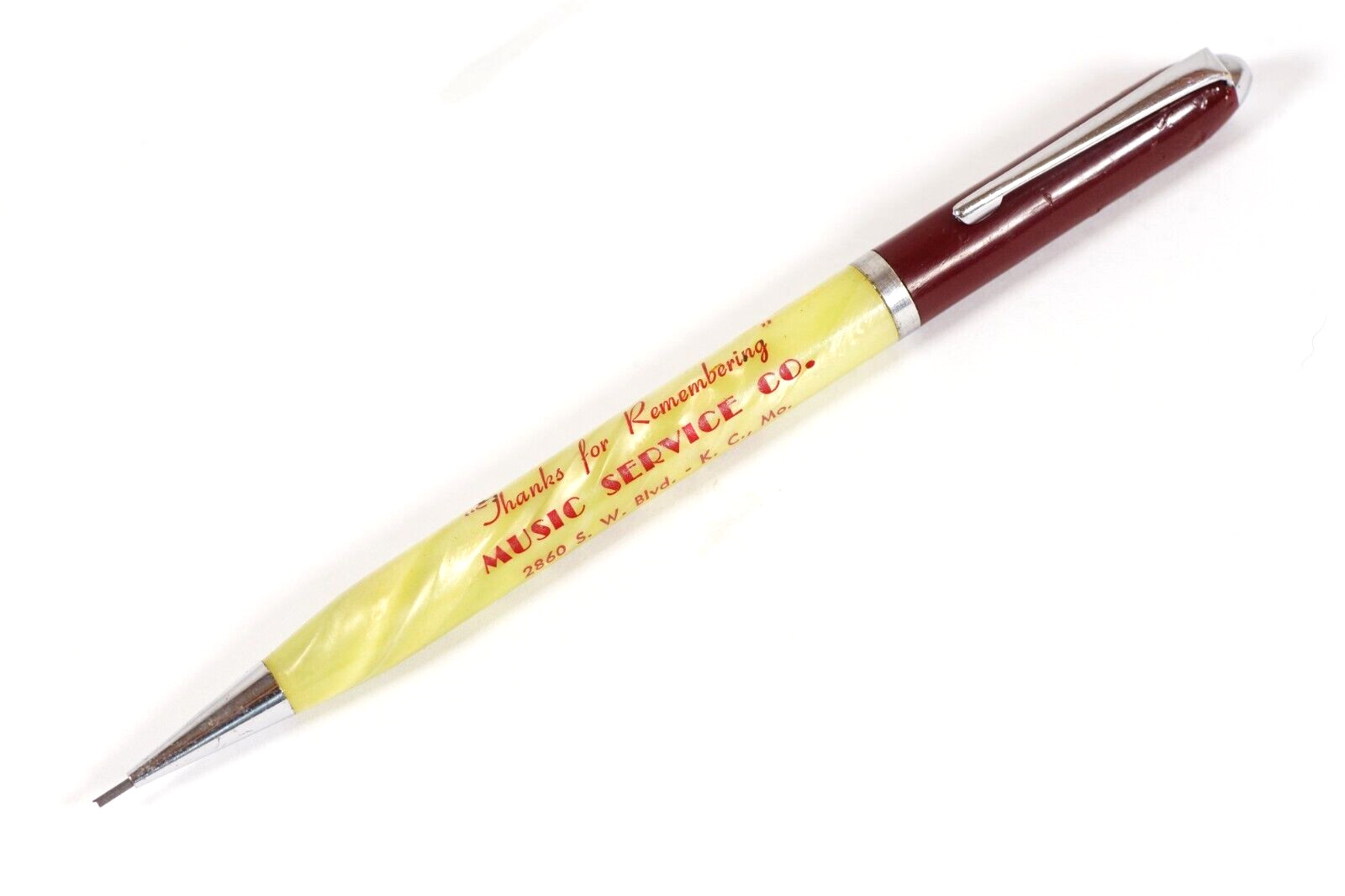 Kansas City Mo MUSIC SERVICE Co. Mid-Century Swirl Advertising Mechanical Pencil