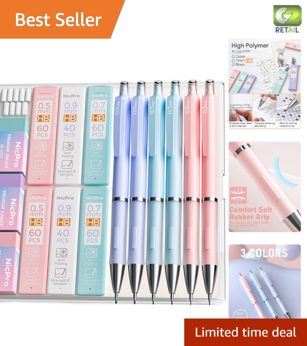 Cute 6-Piece Mechanical Pencil Set for Writing & Sketching – 0.5mm/0.7mm/0.9mm
