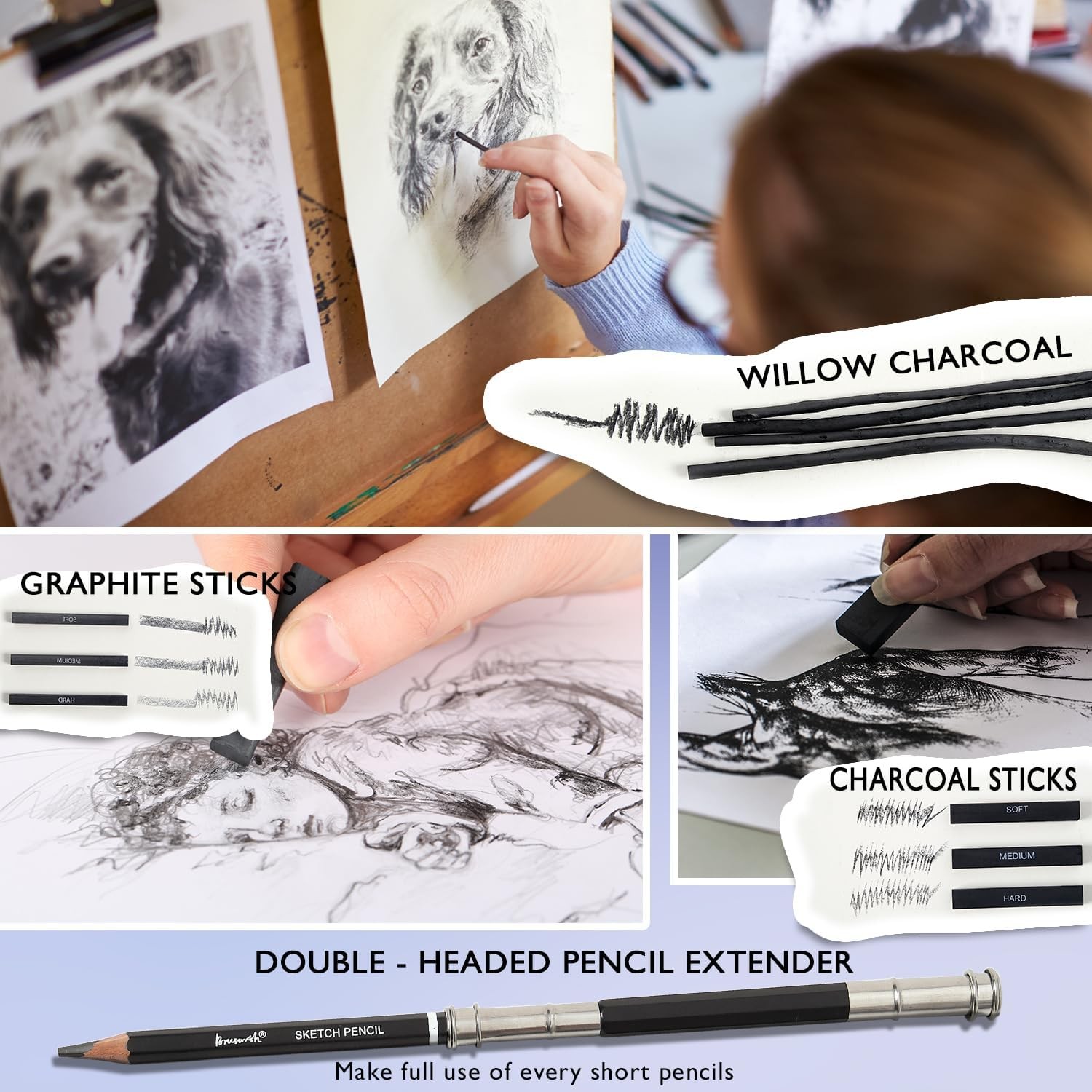 42 Pack Drawing Set Sketching Kit, Pro Art Sketch Supplies with Black