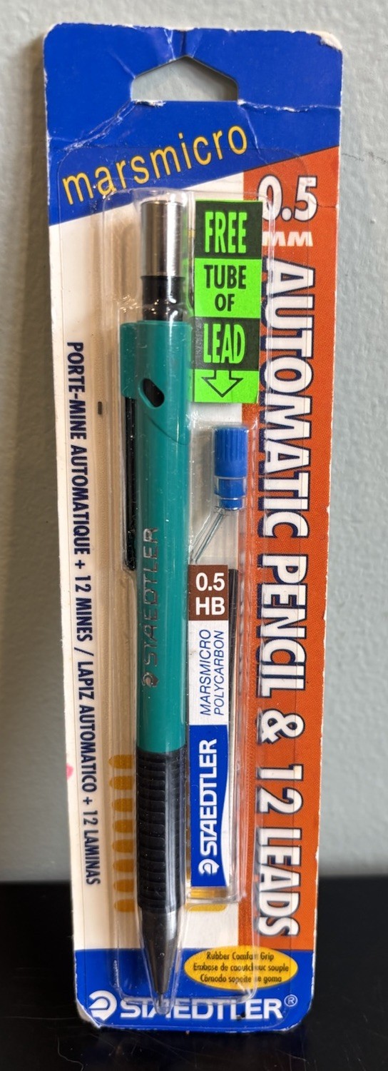 Staedtler Marsmicro 0.5 mm Green Mechanical Pencil & Leads Comfort Grip NOS