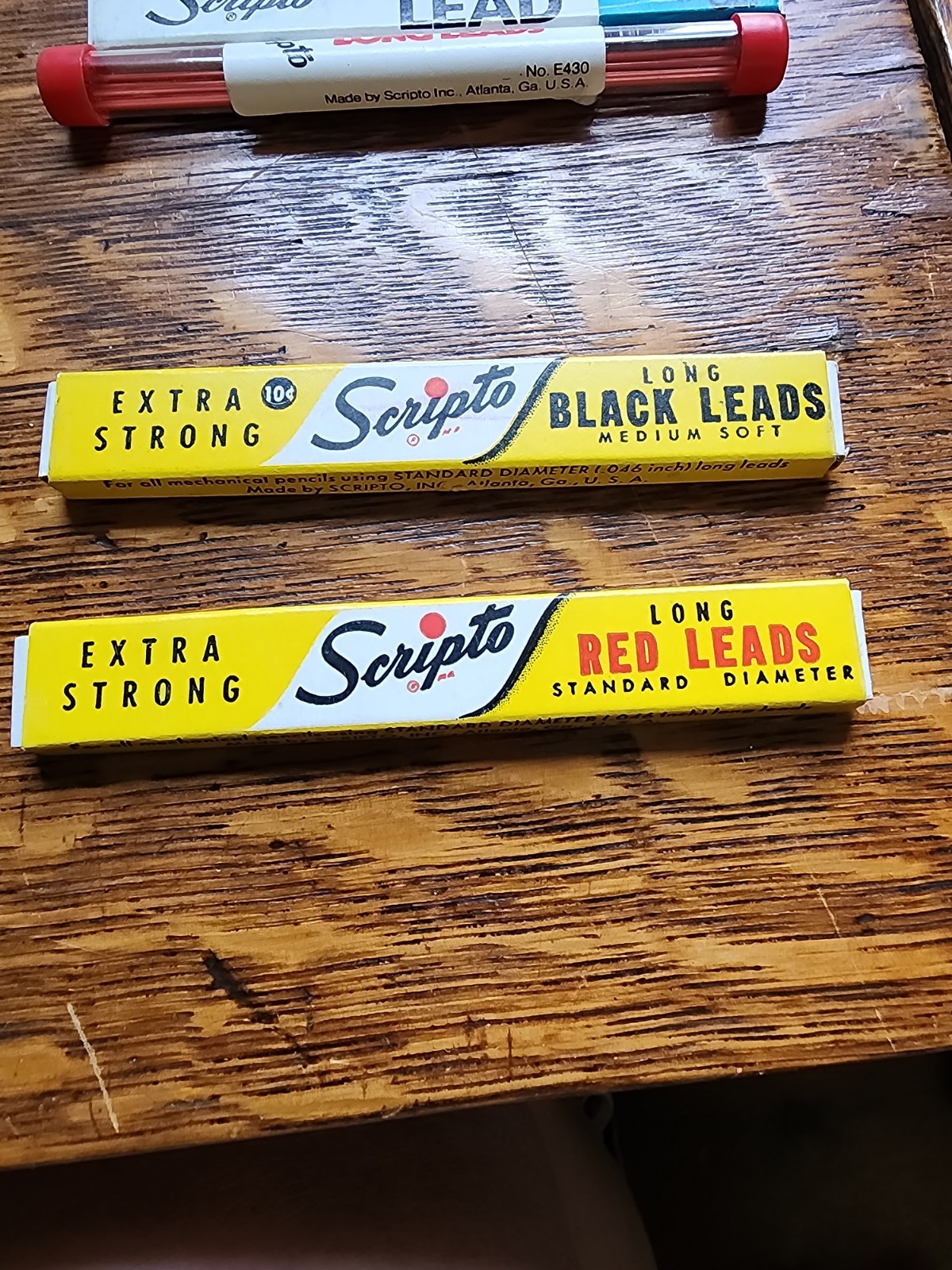 Lot Of 4 Vintage Scripto Extra Strong Long Pencil Leads 2 Colors Eraser Box W/1