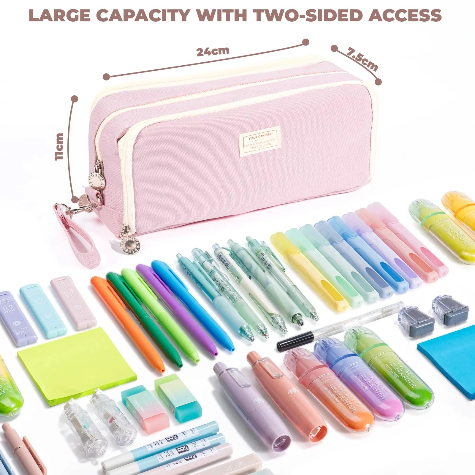 Canvas Pencil Cases with Removable Handle, Pink, 1 Count