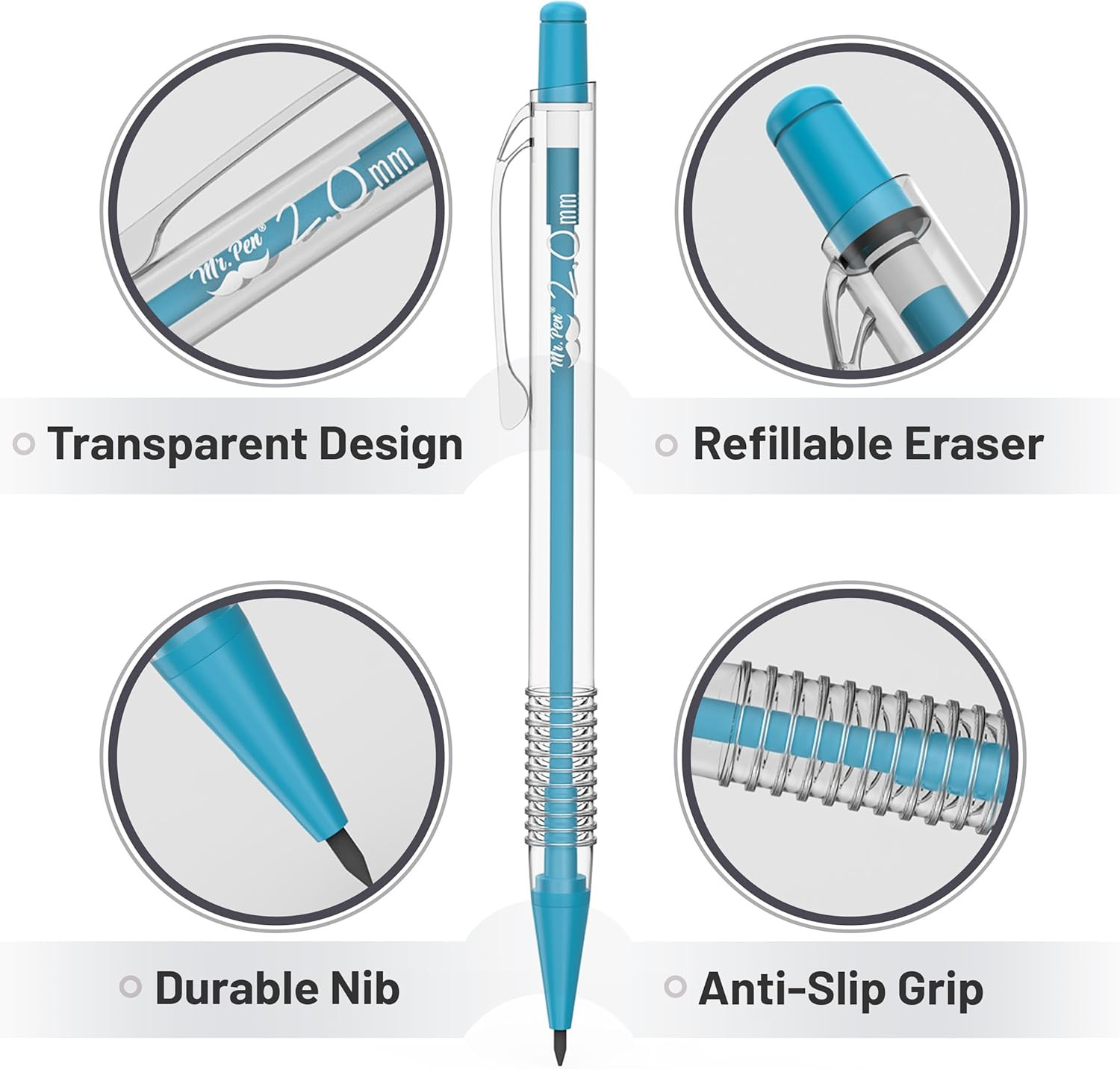 Mr. Pen- Pastel Mechanical Pencil Set, 5 Mechanical Pencils (0.3, 0.5, 0.7 | 0.9