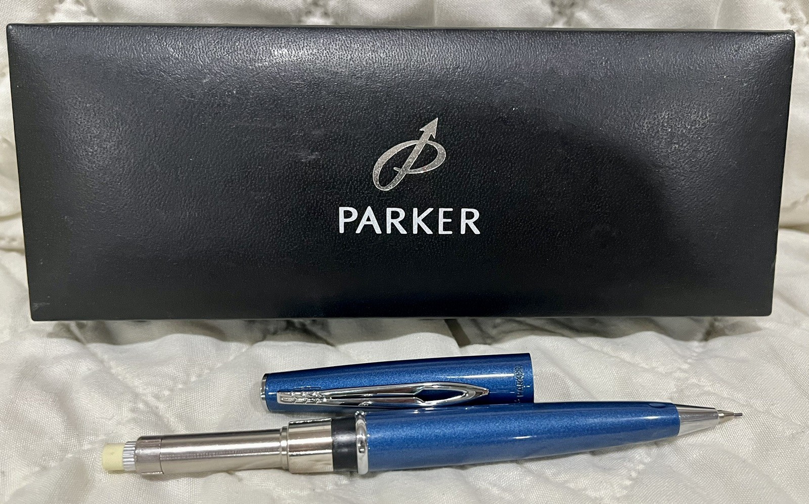 Parker Mechanical Pencil Metallic Blue Barrel Chrome Trim Thicker Grip