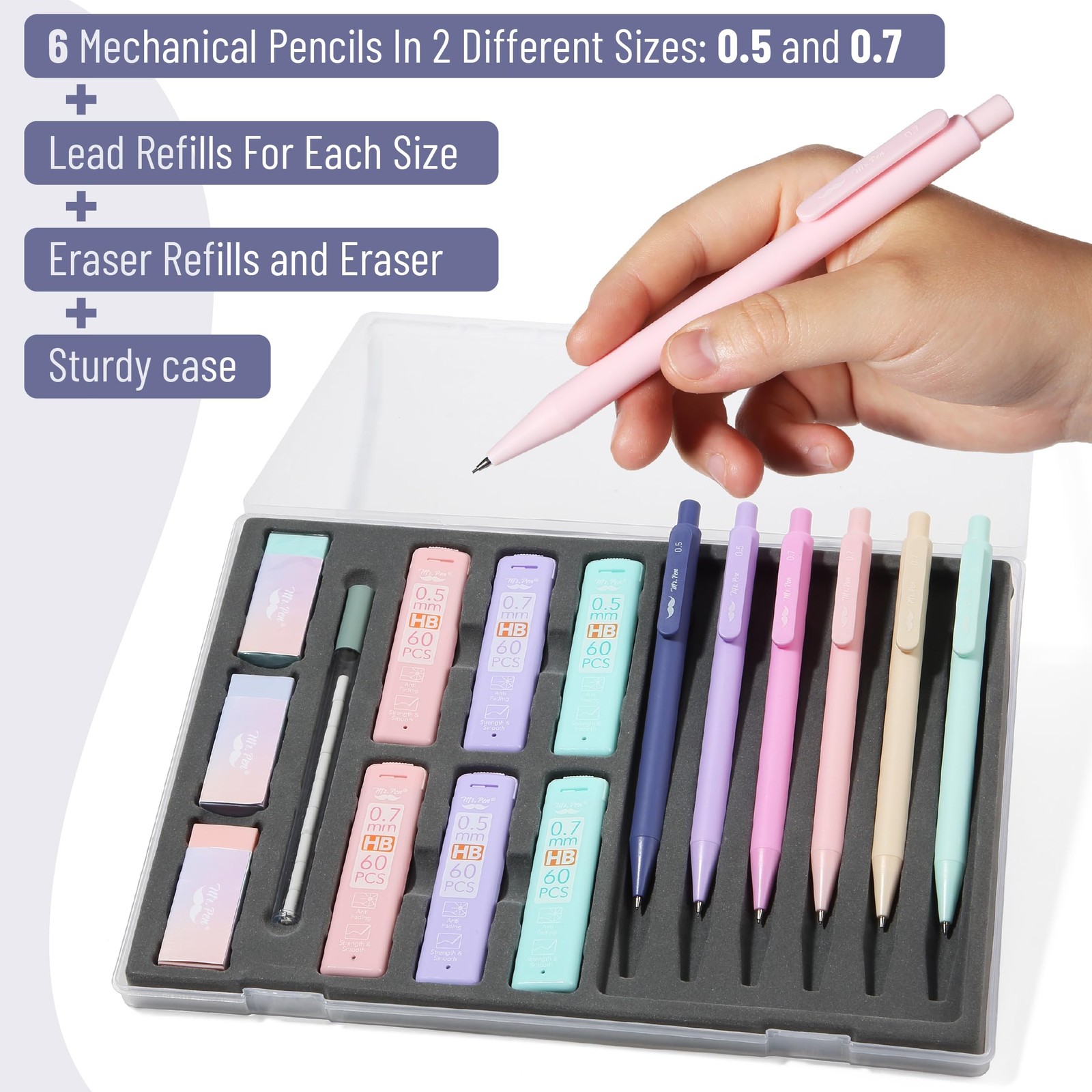 Mr. Pen- Pastel Mechanical Pencil Set with Lead Refills & Erasers, 6 Pack, 2…
