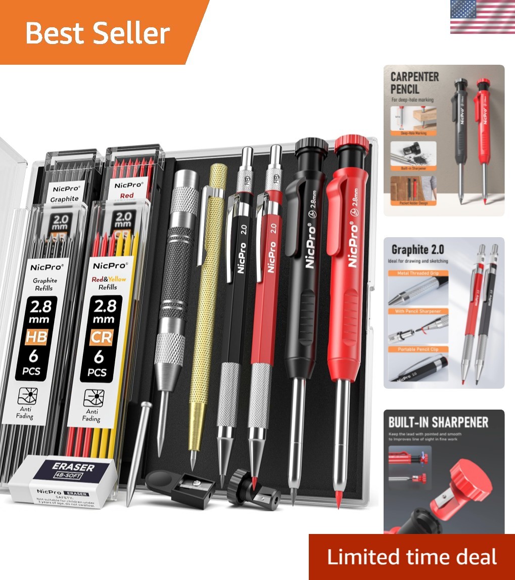 11 Pack Carpenter Pencil Set with Sharpener, Mechanical Carpenter Pencils wit…