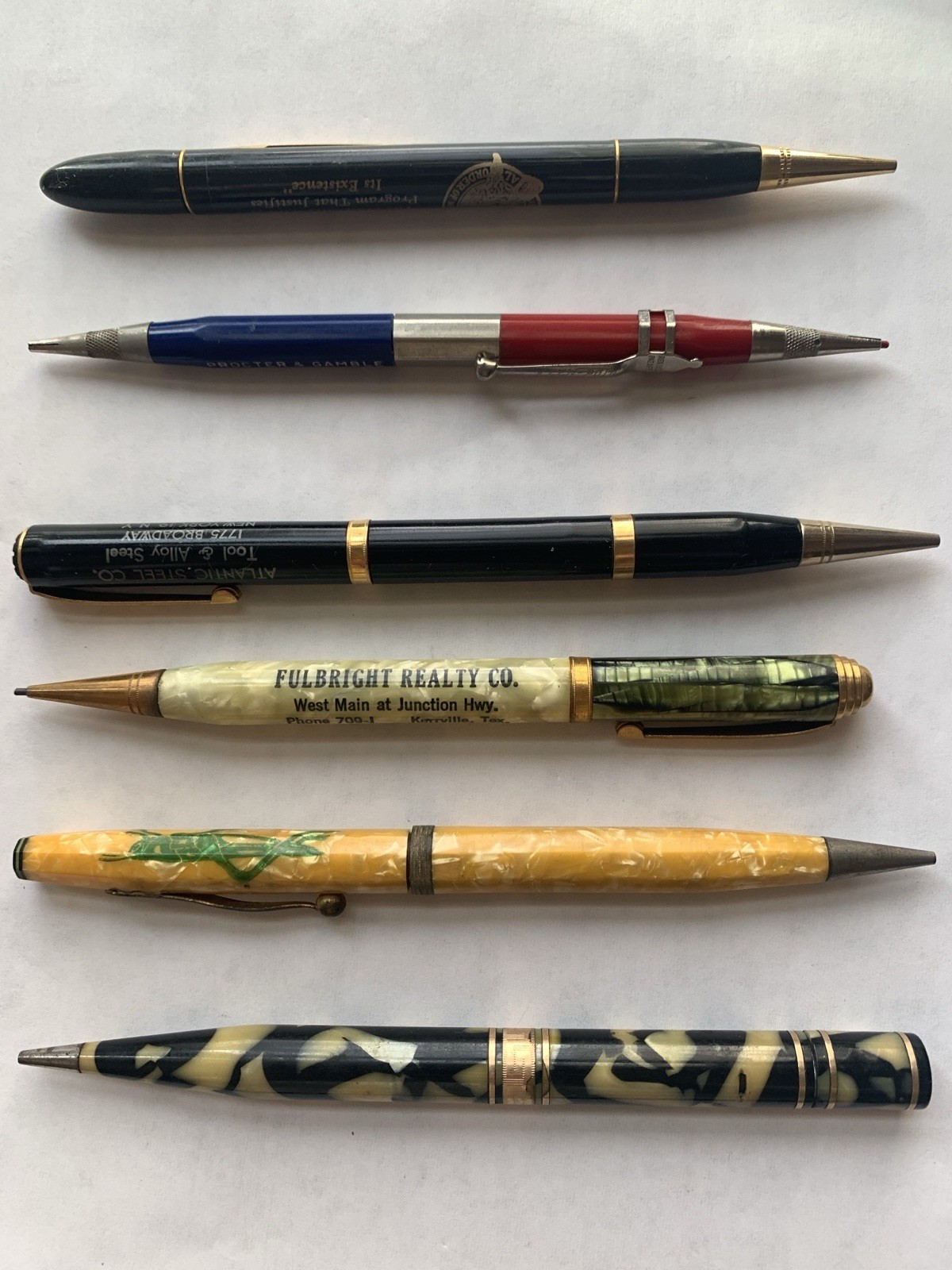 6 Lot Vintage Advertising Celluloid Mechanical Pencils RediPoint Wings Skinner