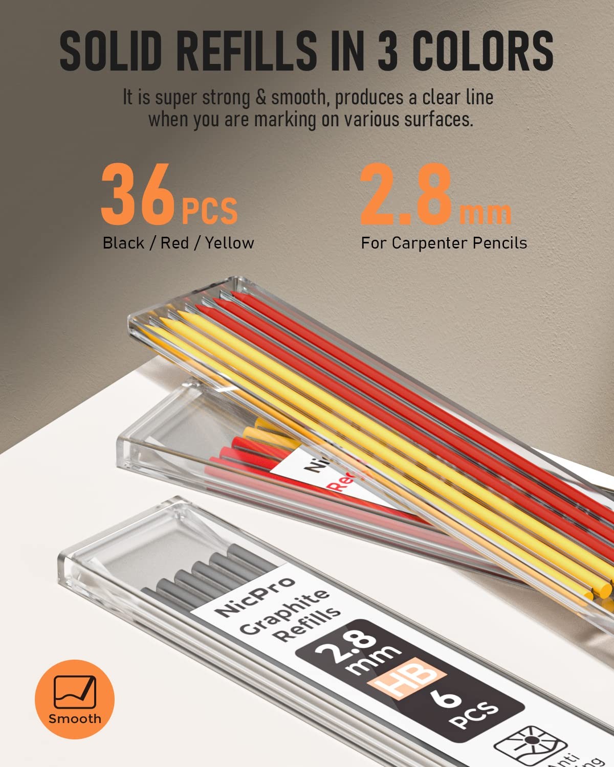 Nicpro 3 Pack Carpenter Pencil with Sharpener, 3 Pack, Black,Red,Yellow