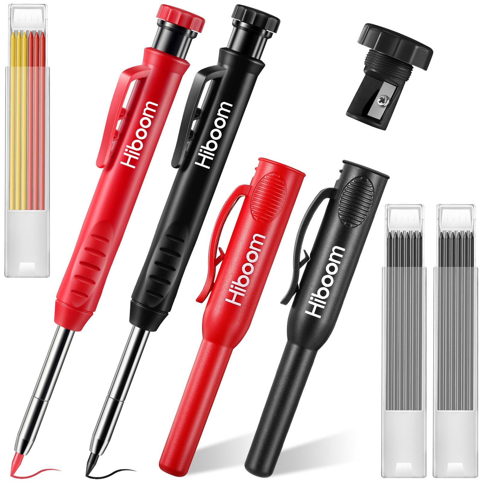 Hiboom 2 Pcs Carpenter Mechanical Pencils Marker with 18 Refills Red