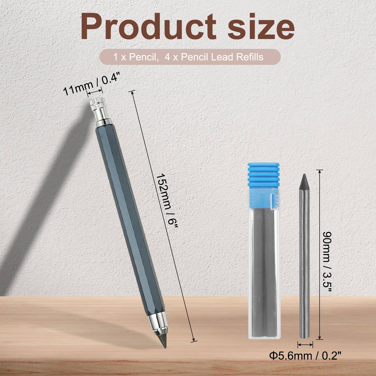 5.6mm Mechanical Carpenter Pencil with 4 Refills for Pencil Architect, Blue