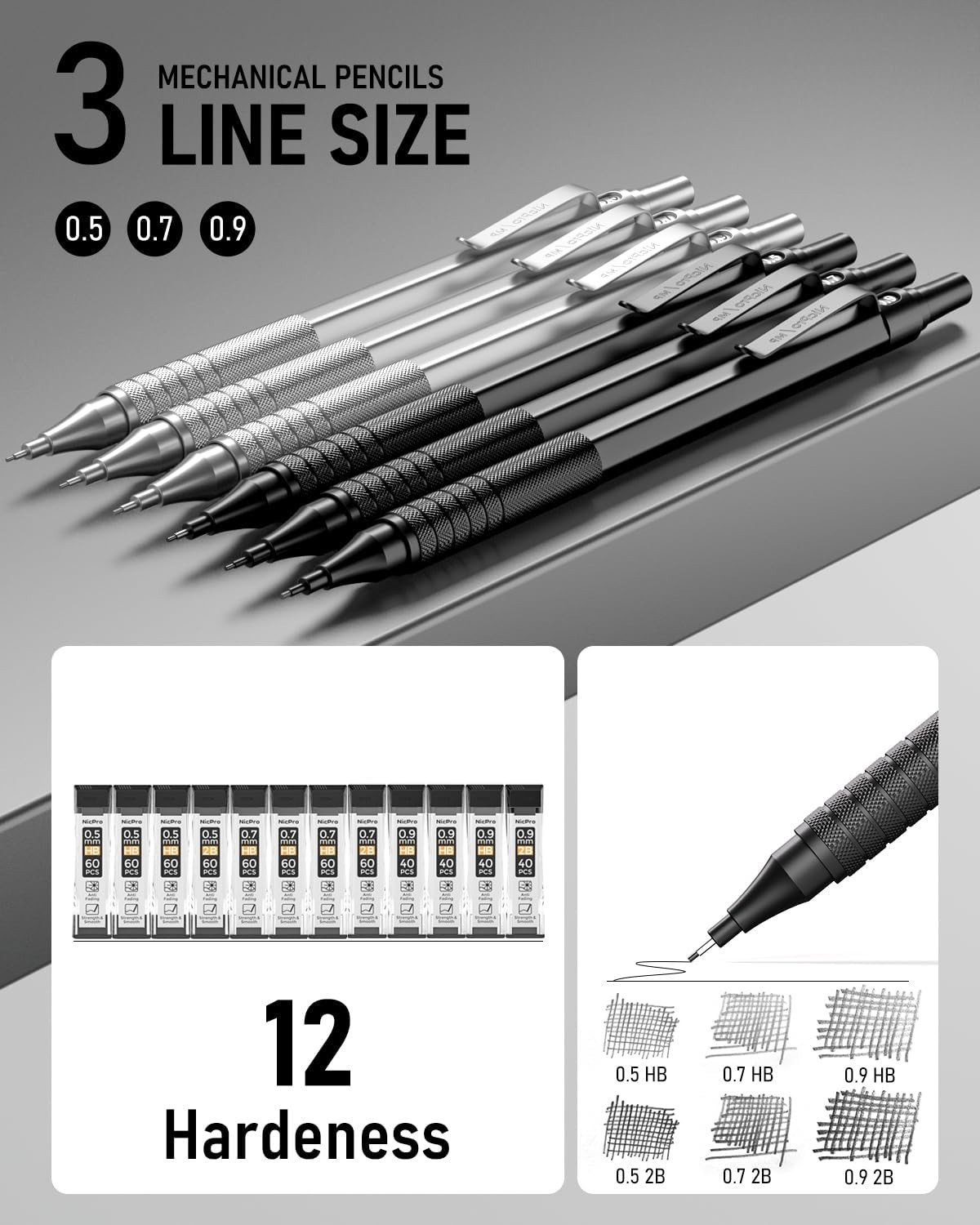Modern Mechanical Pencils for Drawing and Writing with Lead Refills