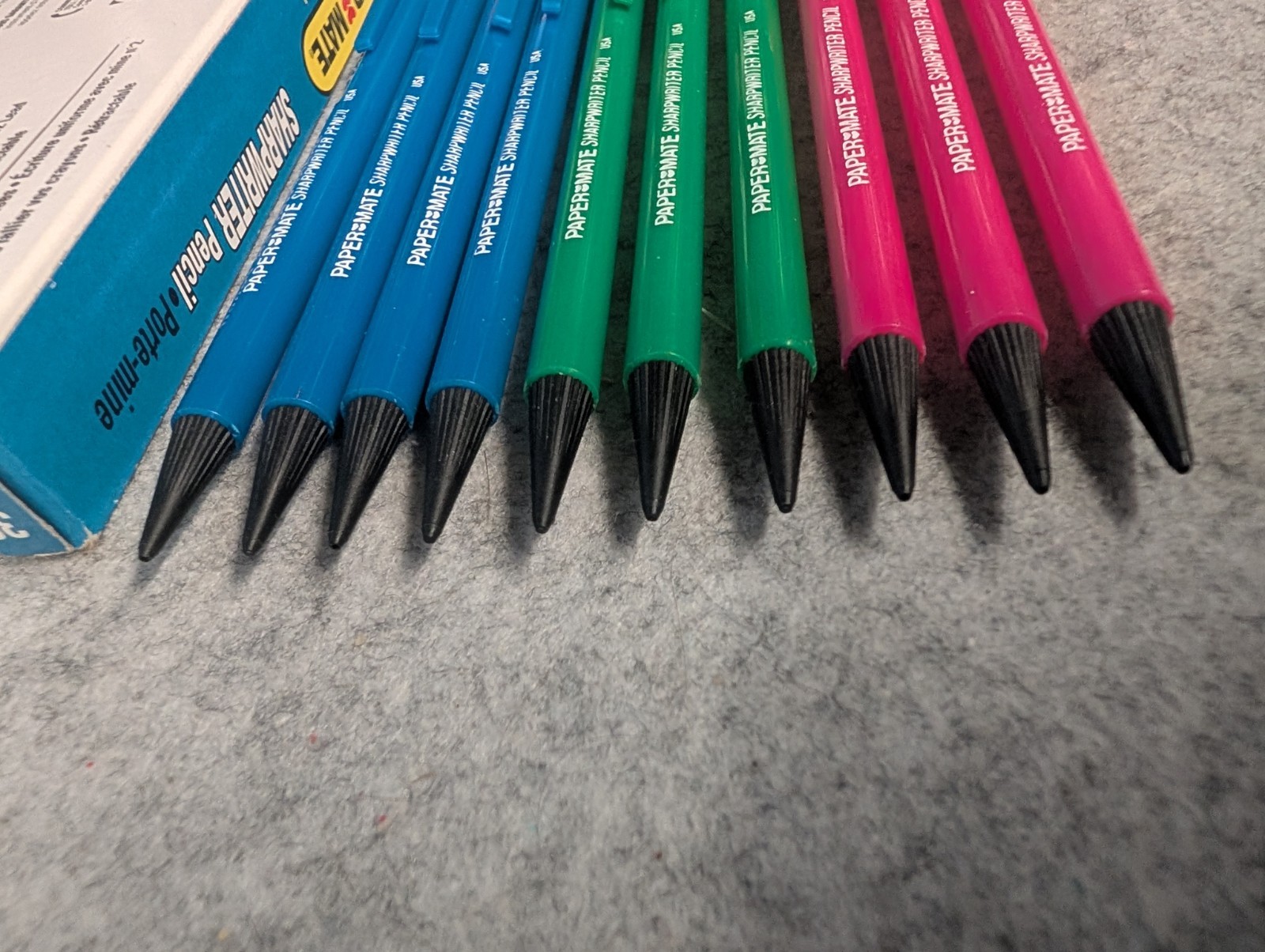 1 Box of 10 Paper Mate Sharpwriter Pencils in Pink, Blue, and Green 1993 Vintage