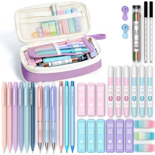 36PCS Aesthetic School Supplies, Mechanical Pencil Set 0.5mm, 0.7mm, Purple