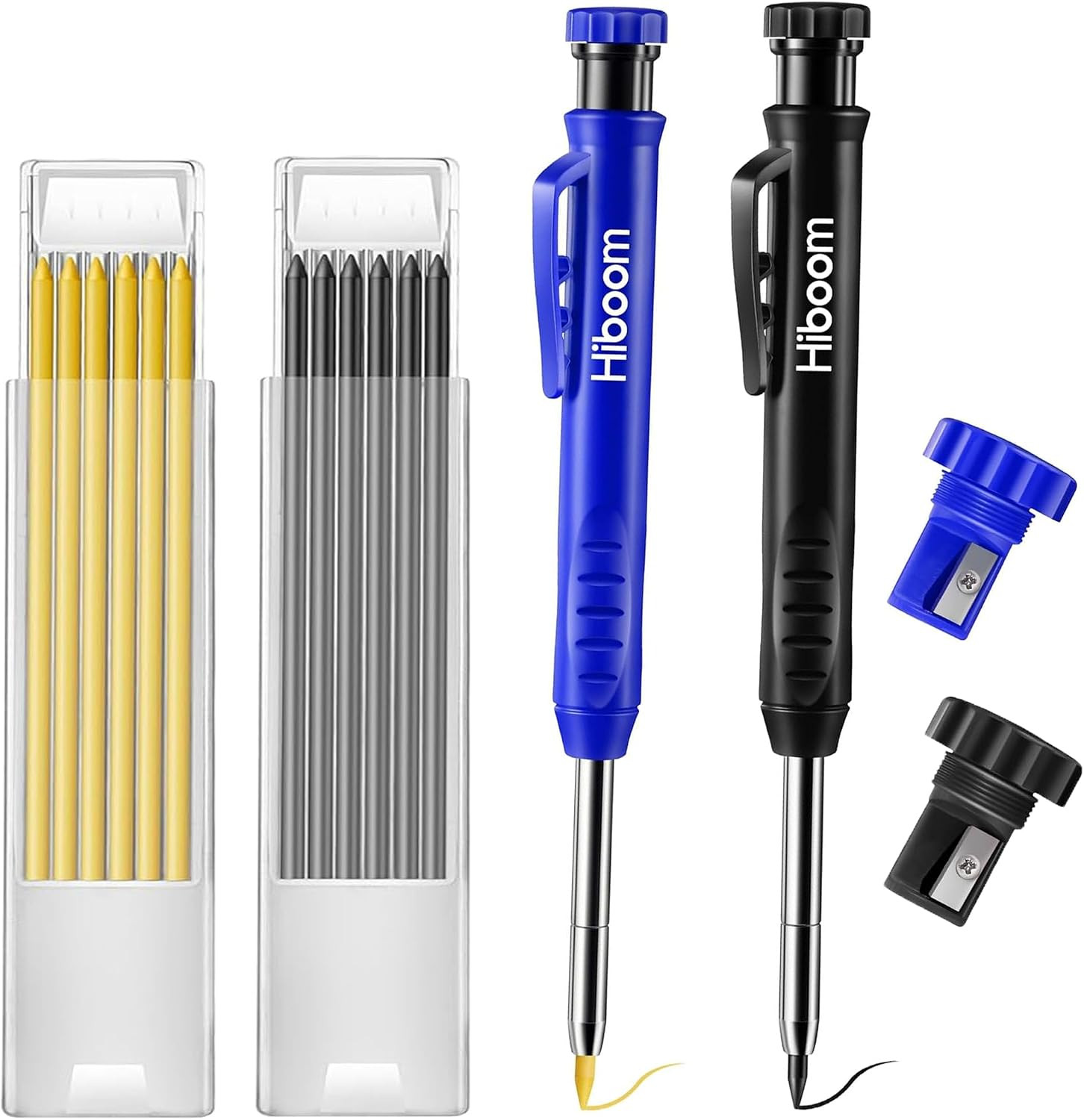 2 Pack Solid Carpenter Pencil with 14 Refill, Long Nosed Deep Hole
