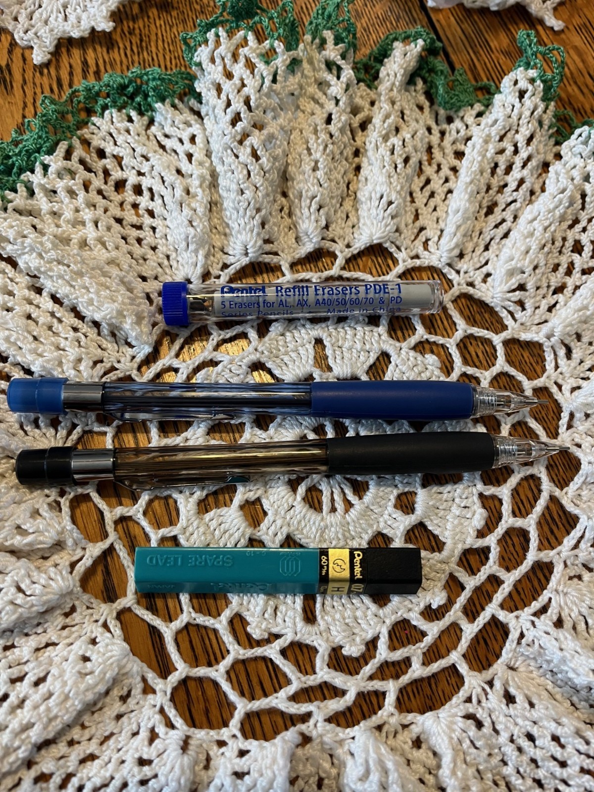 Vtg Pentel PD347 Mechanical Pencils Blue and Black 0.7mm Lead and Erasers Nice!