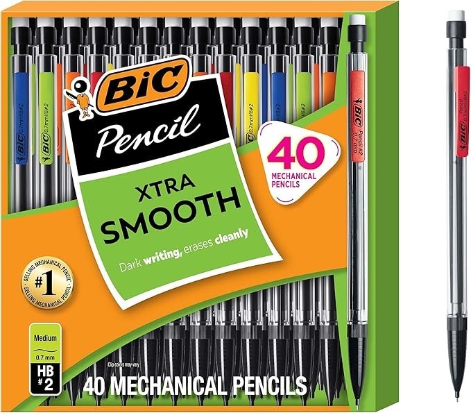 BIC Xtra-Smooth Mechanical Pencils with Erasers, 1 Count (Pack of 10), Black
