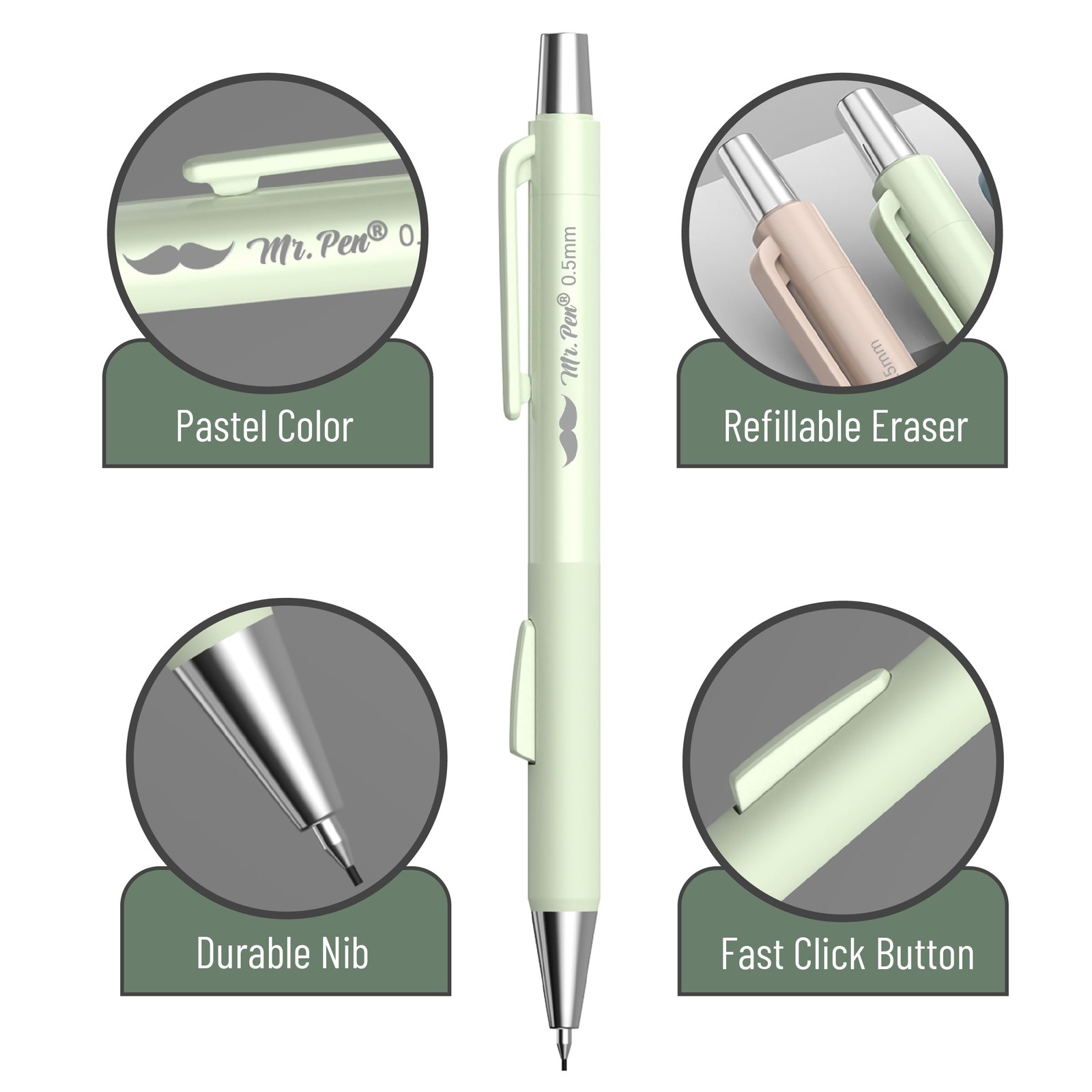 Mr. Pen- Pastel Mechanical Pencil Set with Lead Refills & Erasers, 4