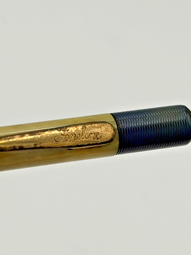 Vintage Fineline Mechanical Pencil Red White Blue Marbled Celluloid Gold Tone