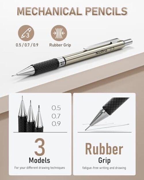 35PCS Art Mechanical Pencil Set, 3 PCS Metal Drafting Black 0.5 0.7 0.9 2.0