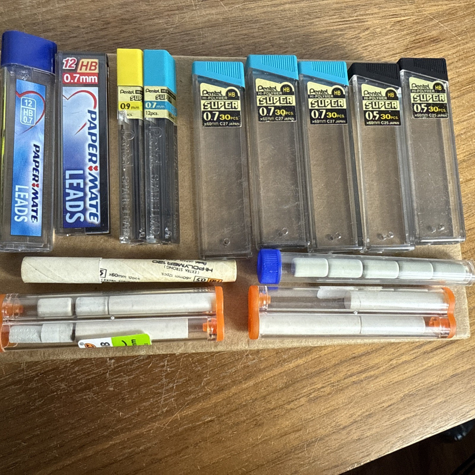 Vintage Pentel Pencil Lead Cases Lot Plastic Container Paper Mate BIC Erasers