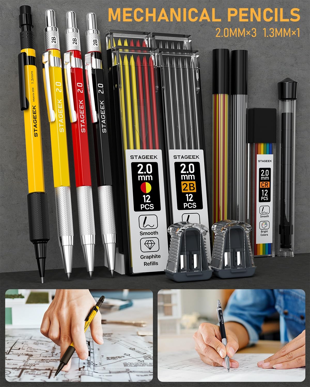 STAGEEK 34 Pack Carpenter Pencil Set with Sharpener, Mechanical Carpenter Pen…