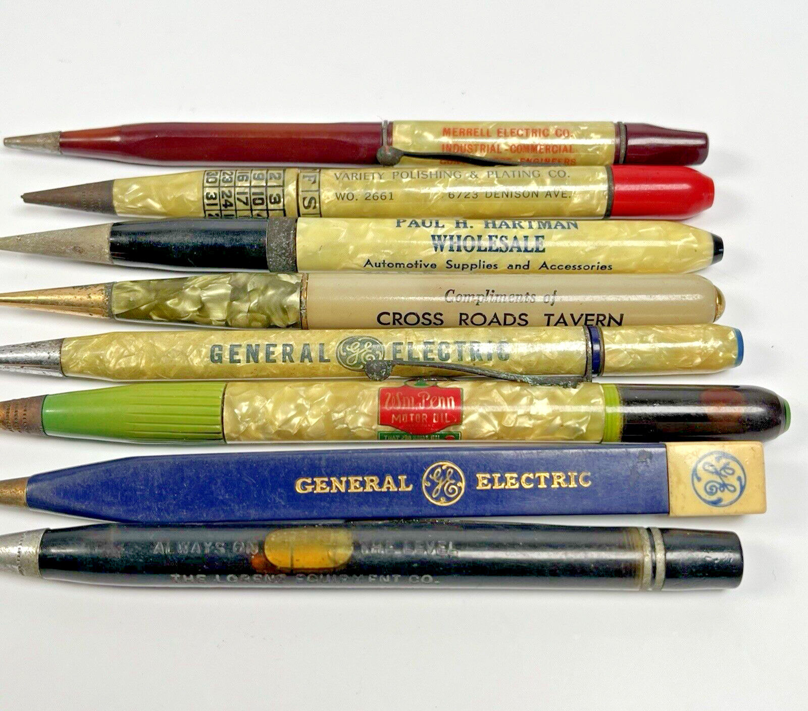Vintage Mechanical Pencil Lot Advertising Wm Penn General Electric Pearl Shell