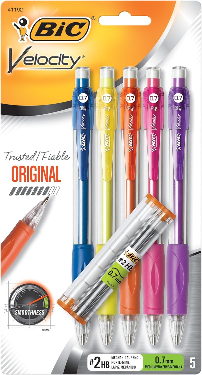 Velocity Mechanical Pencils, with Colorful Barrel, Medium Point (0.7Mm), 5- Mec