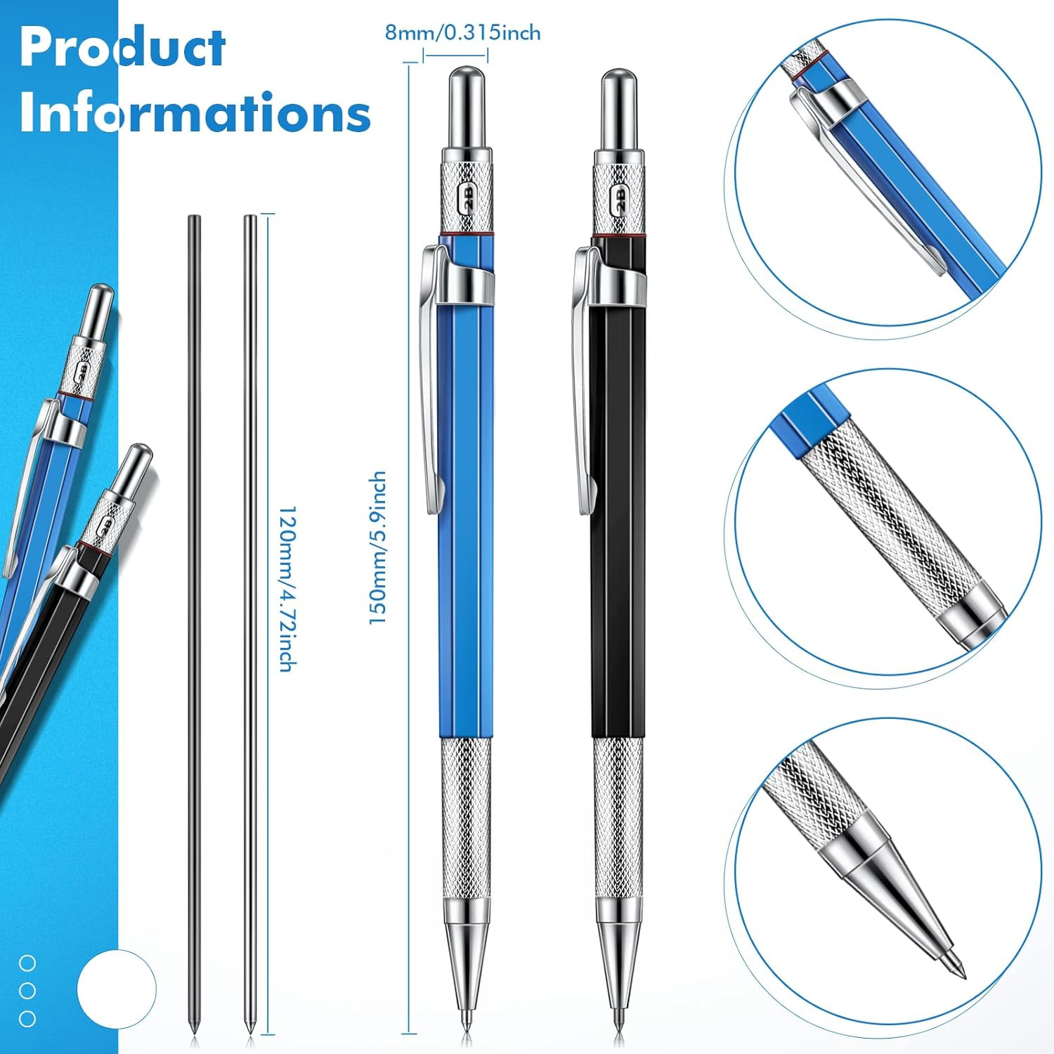 2 Pcs Welders Pencil with 12 Pcs round Refills Mechanical Pencils Metal Welding