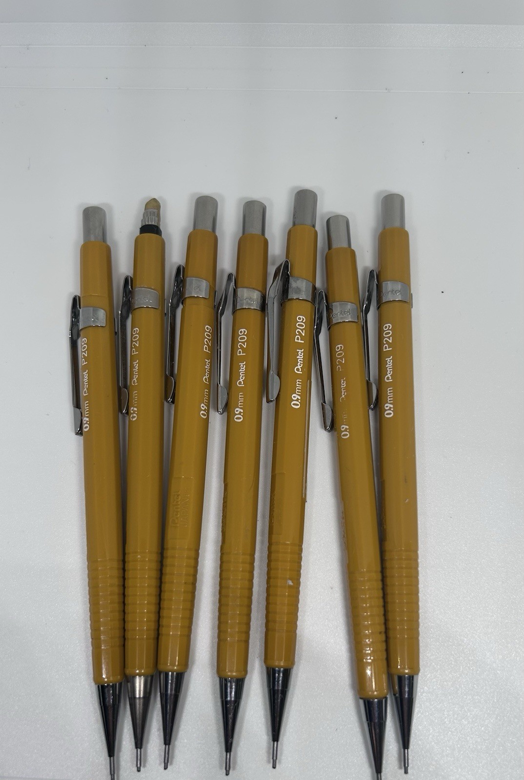 Lot of 7 Vintage Pentel P209 Mechanical Pencils – 0.9mm Mustard Yellow – Japan