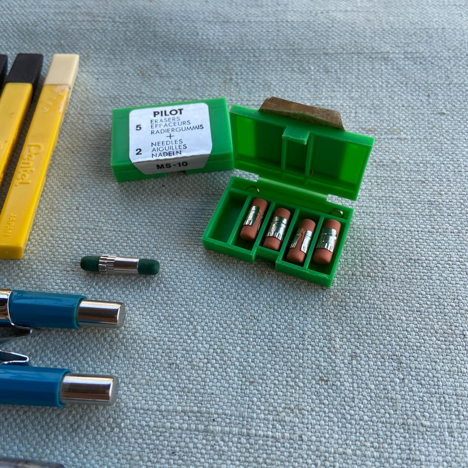 Vintage Drafting Pentel .7mm .9 PIlot P207 P209 Pencil H 2H 2B HB Lead Erasers L