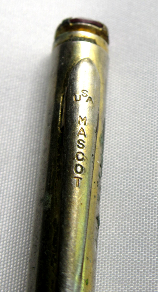 3 3/4″ Mascot Twist Mechanical Pencil w Red Jeweled Tip – Goldtone Color is worn