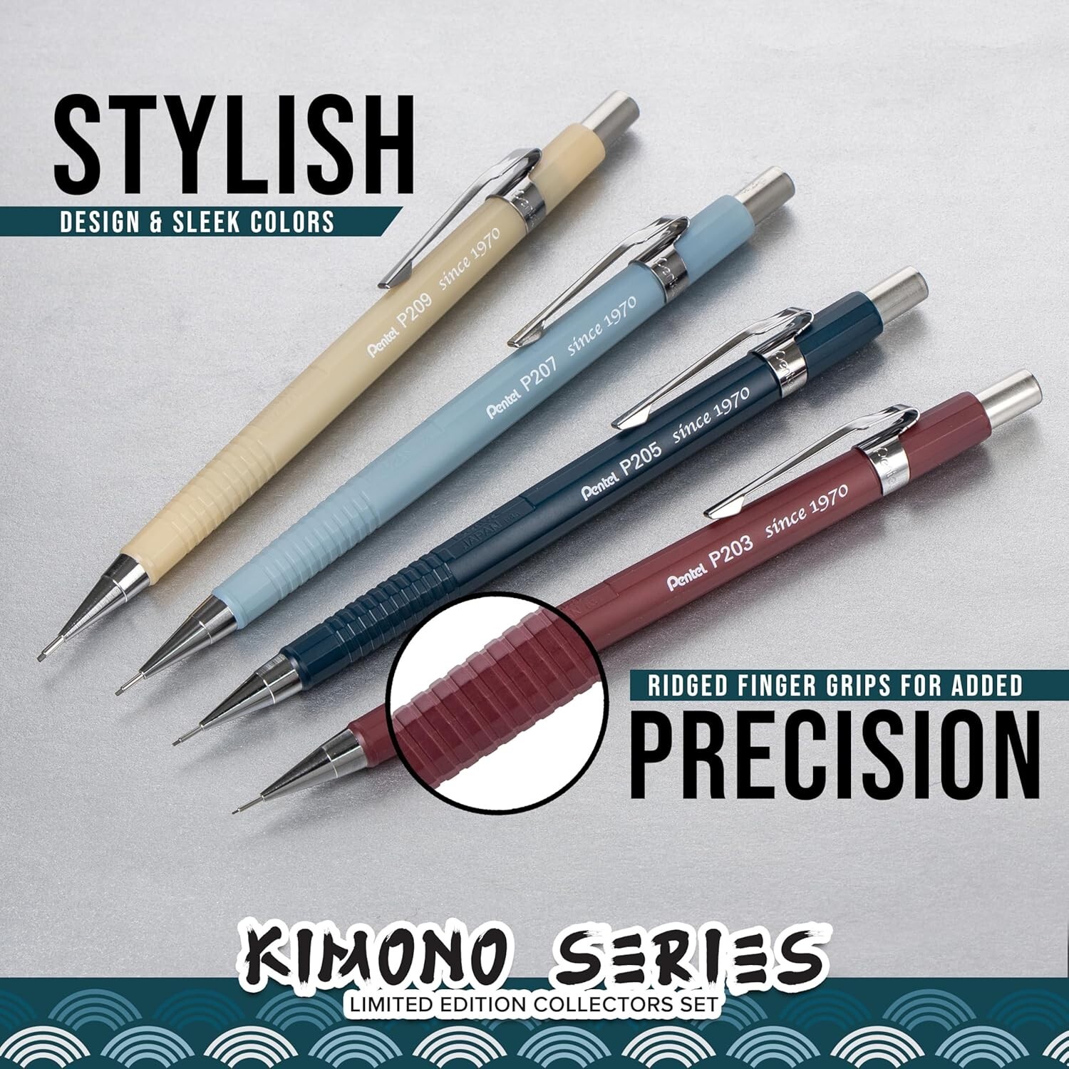 Pentel P200 Kimono Series Mechanical Pencil Set of 4-0.3/0.5/0.7/0.9mm