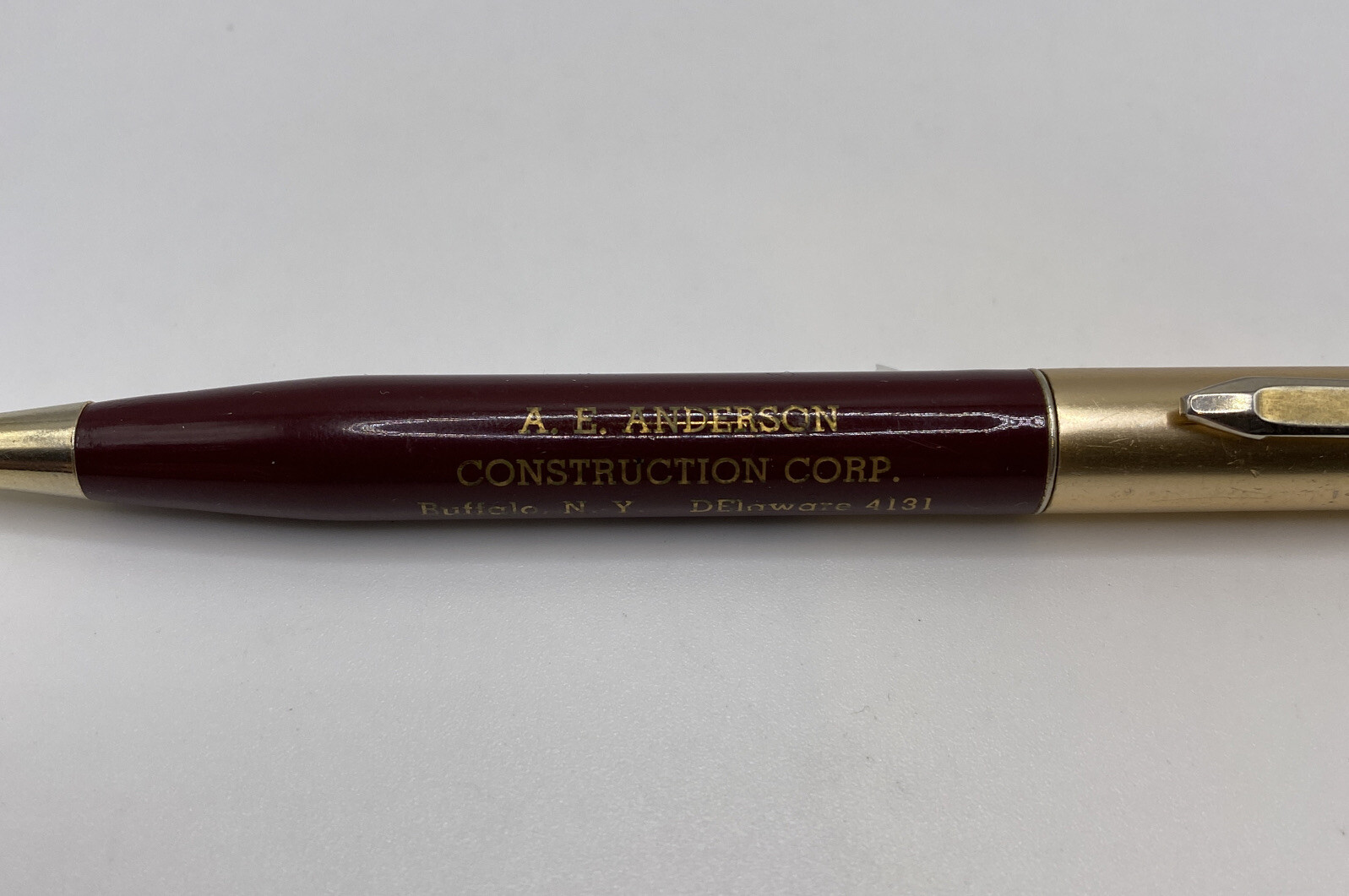 Vtg SHAW BARTON ADVERTISING MECH PENCIL MAROON & GOLD – AE Anderson Buffalo, NY
