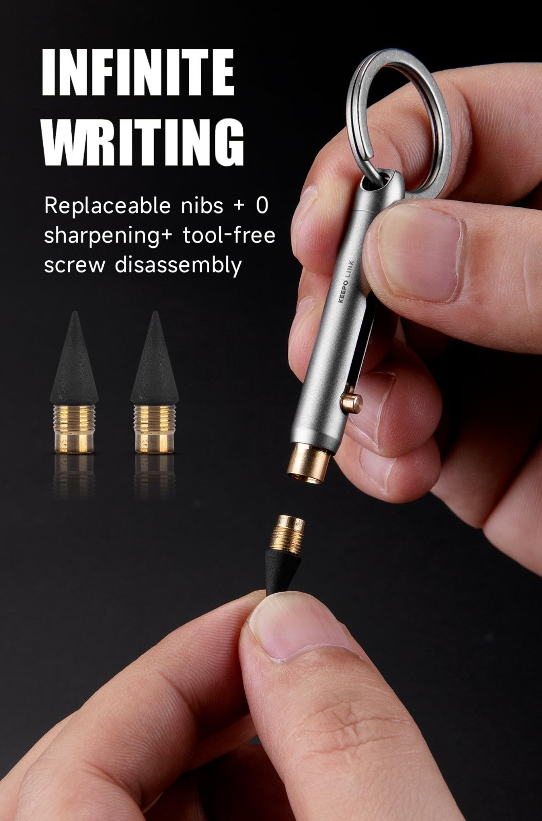 Mini Mechanical Pencil with Key Ring & 2 Extra Nibs – Titanium Keychain EDC Tool