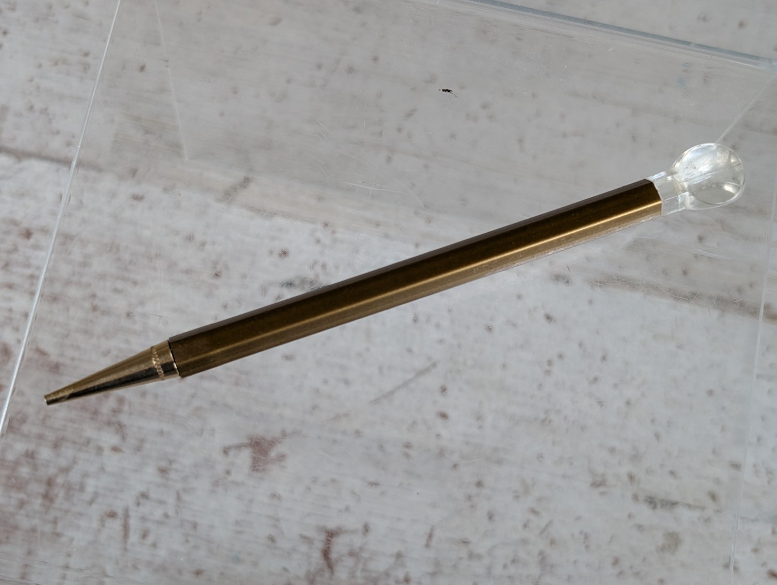 Vintage Stick Magnetic Mechanical Twist Pencil Peal Gold Bulb Top Pat 2505075