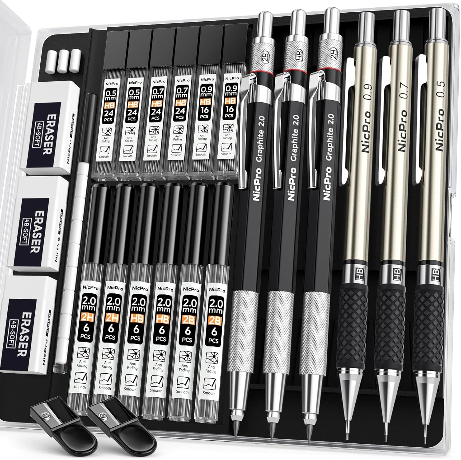 6PCS Art Mechanical Pencil Set, 3PCS Metal Drafting Pencil 0.5 Mm & 0.7