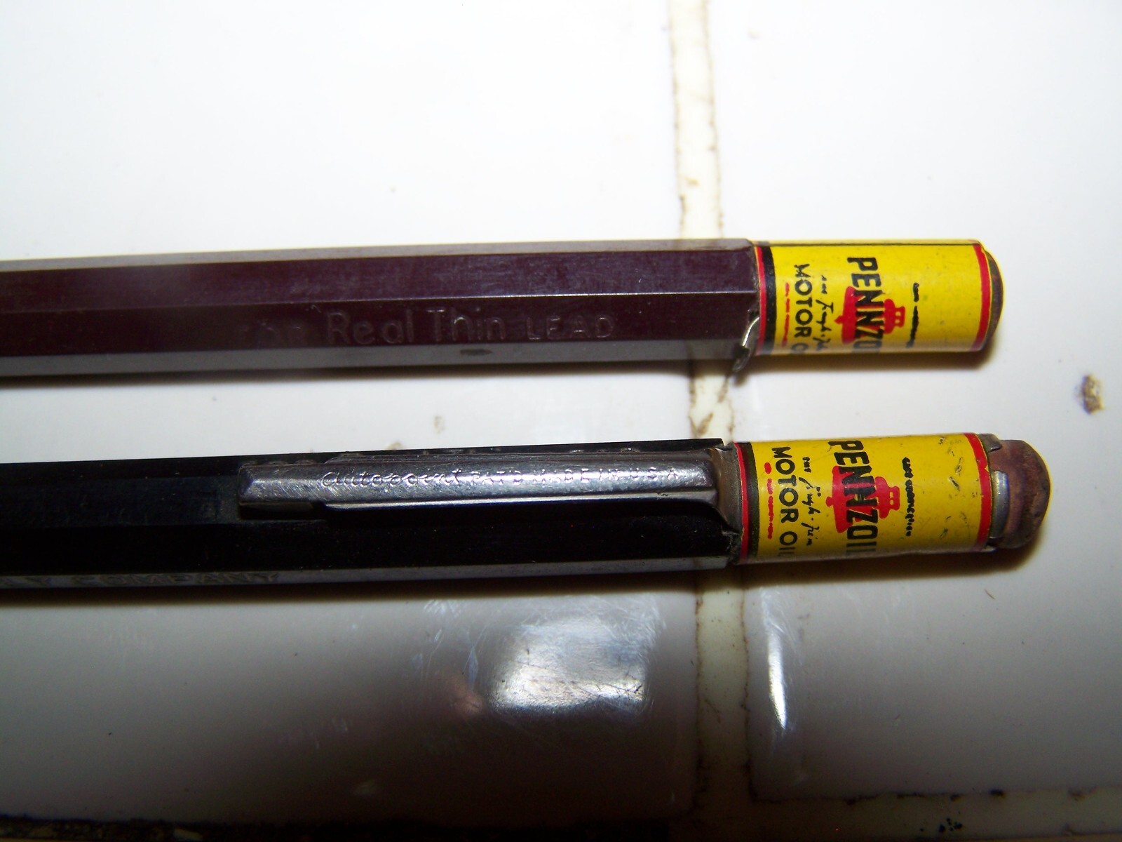 Lot of 2 Vintage Autopoint Hex Sided Mechanical Pencil PENNZOIL Oil Top