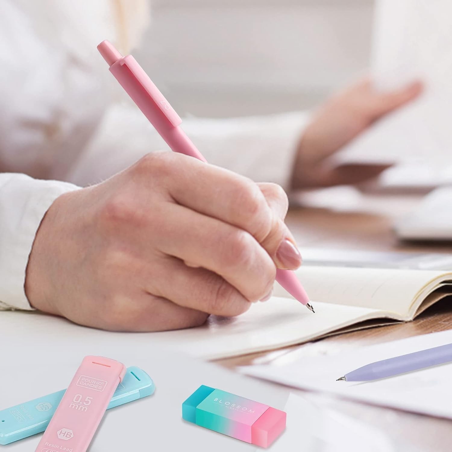 Trendy 6-Pack Pastel Mechanical Pencils: 0.5 & 0.7mm with Erasers & Storage Case