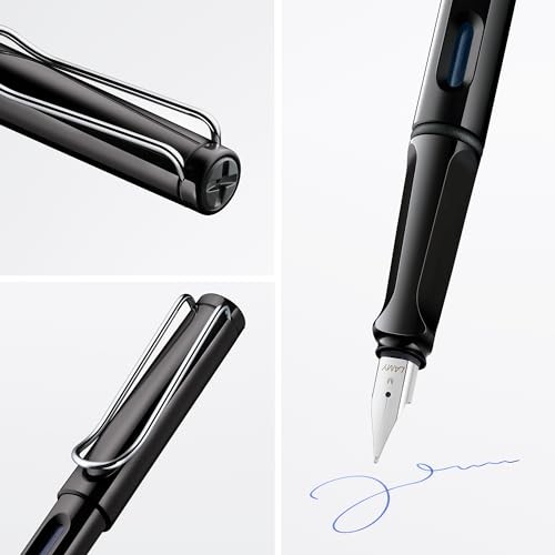 LAMY Safari Shiny Black Fountain Pen – Ergonomic Grip and Polished Steel Nib