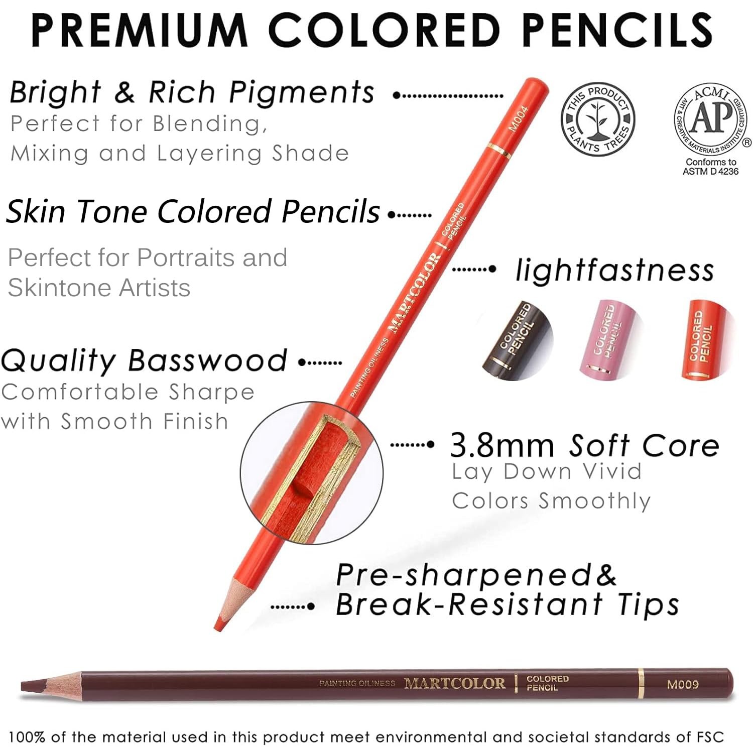 MARTCOLOR 24 Colors Skin Tone Colored Pencils 24 Count (Pack of 1), 24