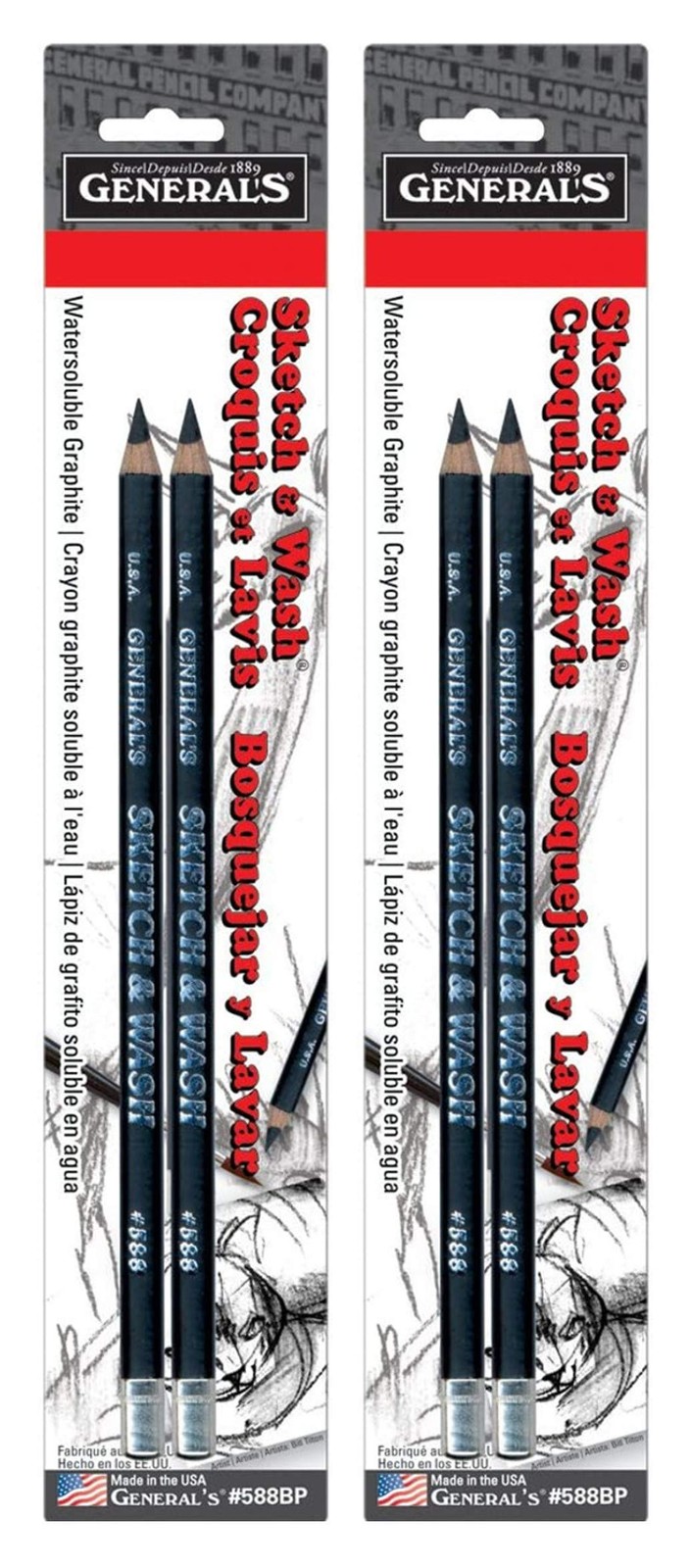 General’s 2-Pack – Sketch & Wash Pencils 2/pkg, 4 2 Count (Pack of 1), Gray