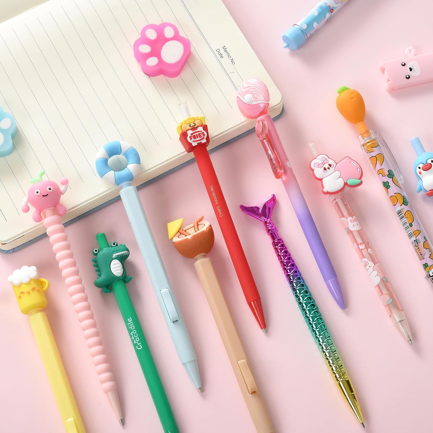 12PCS Cute Kawaii Mechanical Pencils Set with Lead Refills and Erasers, 0.5Mm &