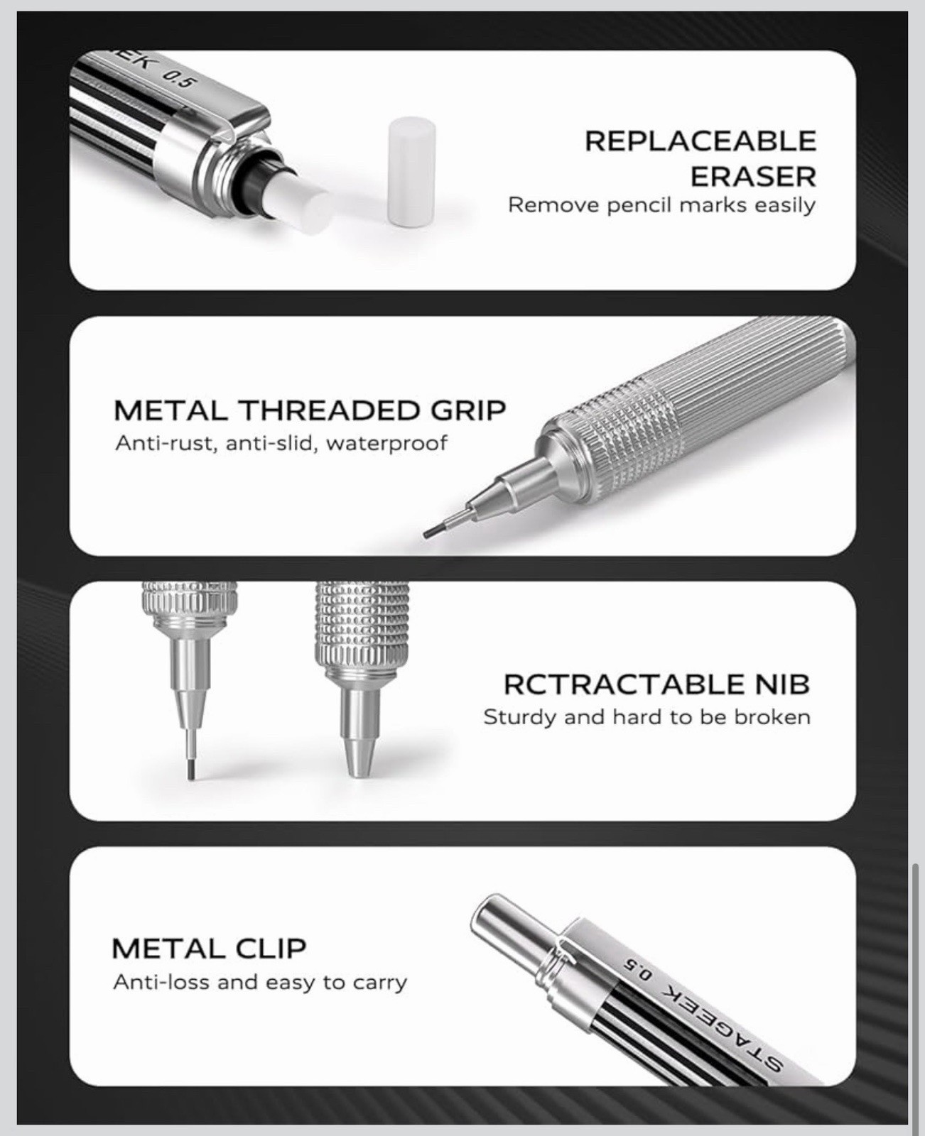 0.5Mm Mechanical Pencil with Metal Gift Case, 1Pcs Metal Mechanical Pencil-New