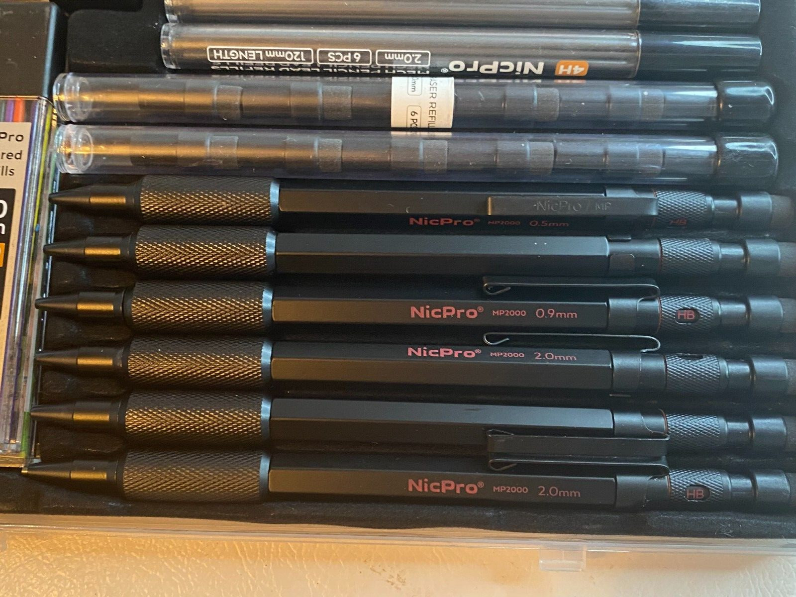 NEW nicpro mechanical pencil set of 6 w/ leads, eraser, sharpener. 25 piece set