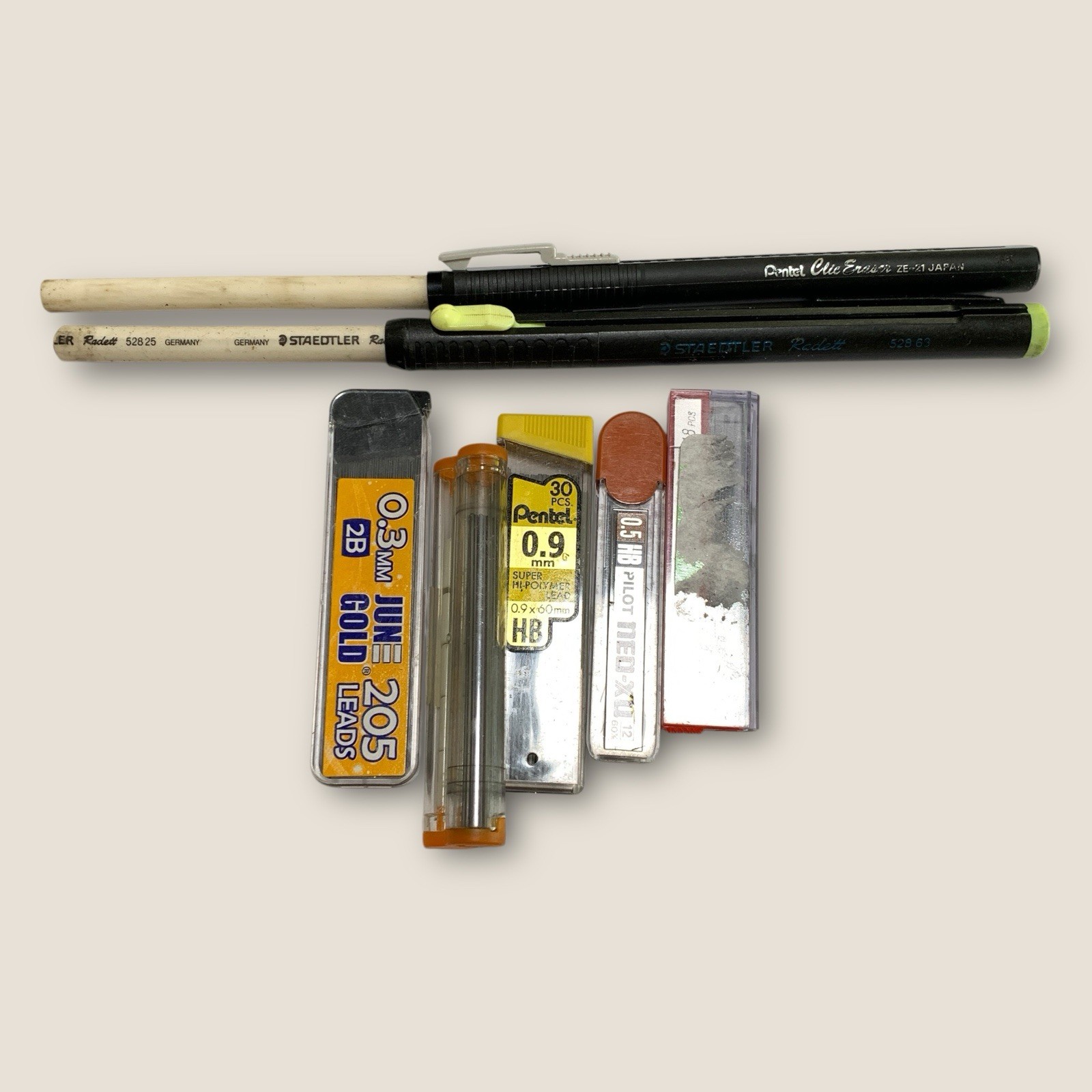 Vintage Mechanical Pencil Lot Erasers Leads Zebra Pentel Papermate Bic Parker