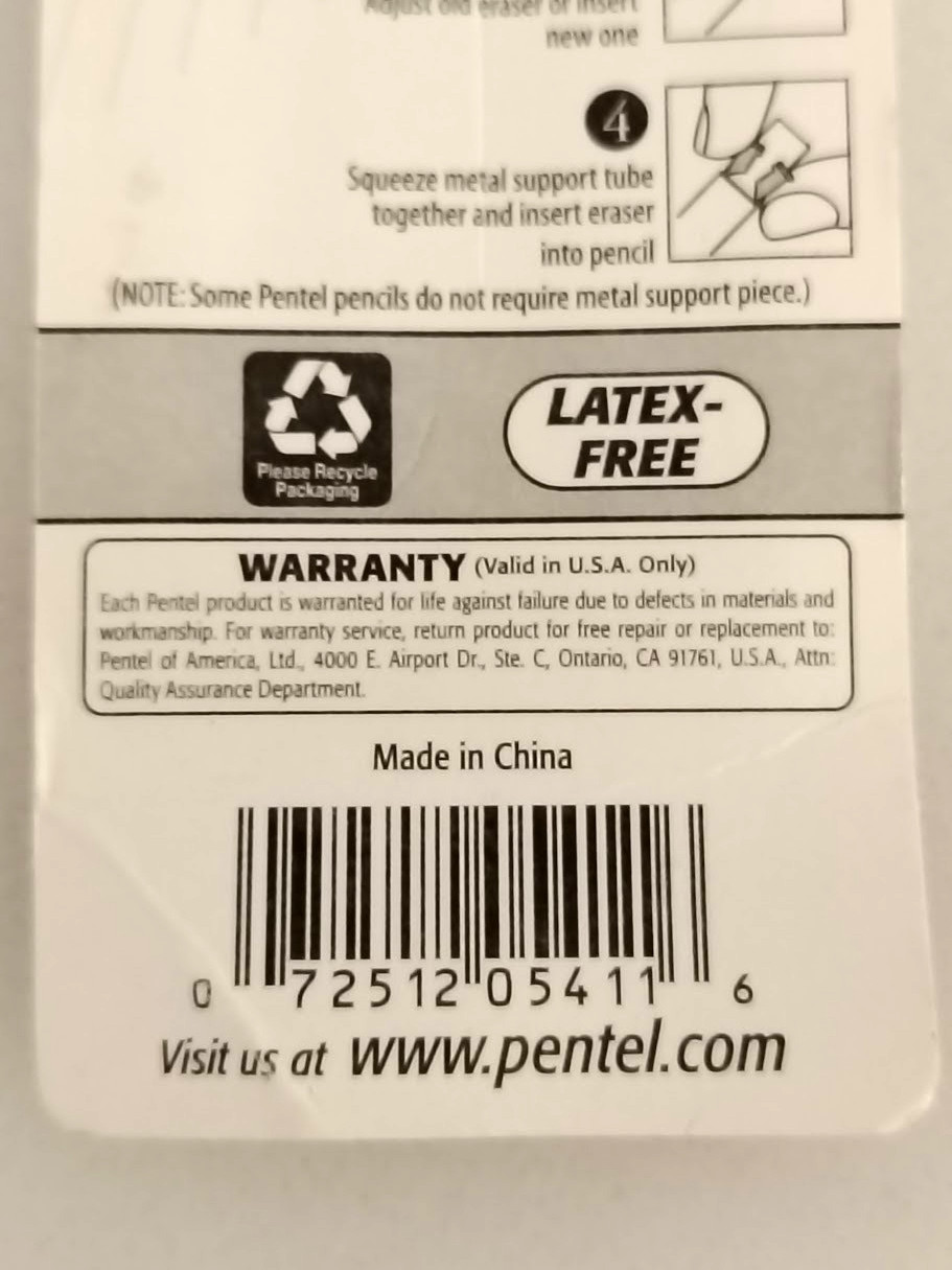 Pentel Refill Eraser for Mechanical Pencils White 4 Tubes 5 Erasers per Tube