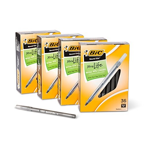 Round Stic Xtra Life Ballpoint Pen, Medium Point 144 Count (Pack of 1)