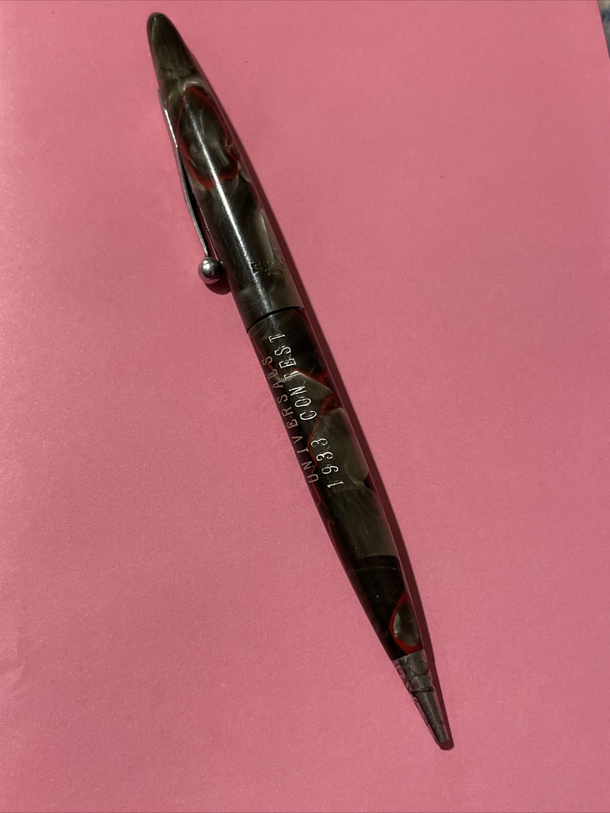 GORGEOUS SHEAFFER BALANCE PENCIL, RED VEINED GRAY PEARL 1933 Universal Winner