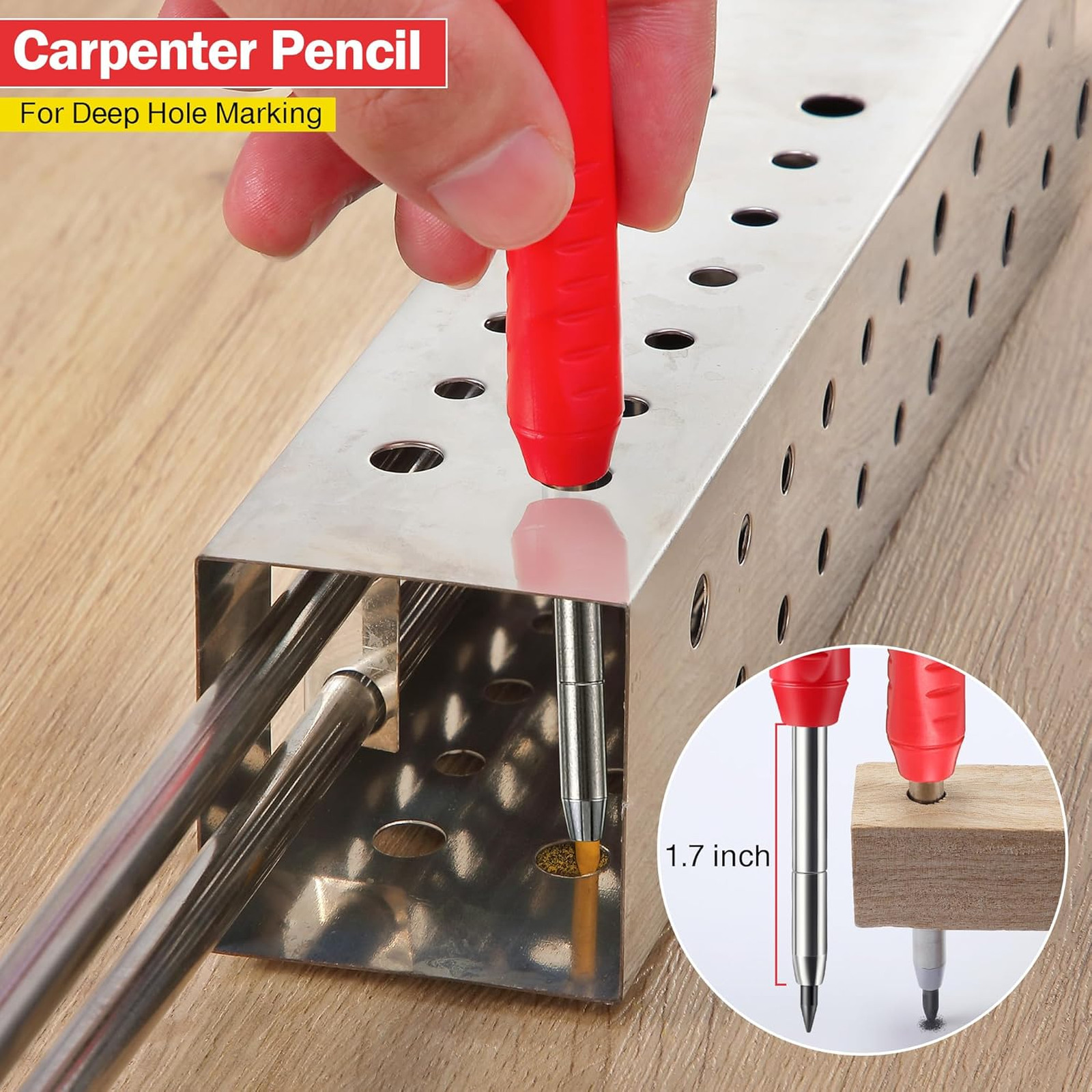 Carpenter Mechanical Pencil Long Nosed Deep Hole with Refill Pack of 2 Black Red