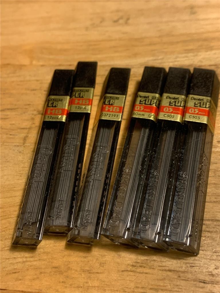 Pentel C505-HB 0.5mm Super Hi-Polymer Lead, Box of 10 Tubes